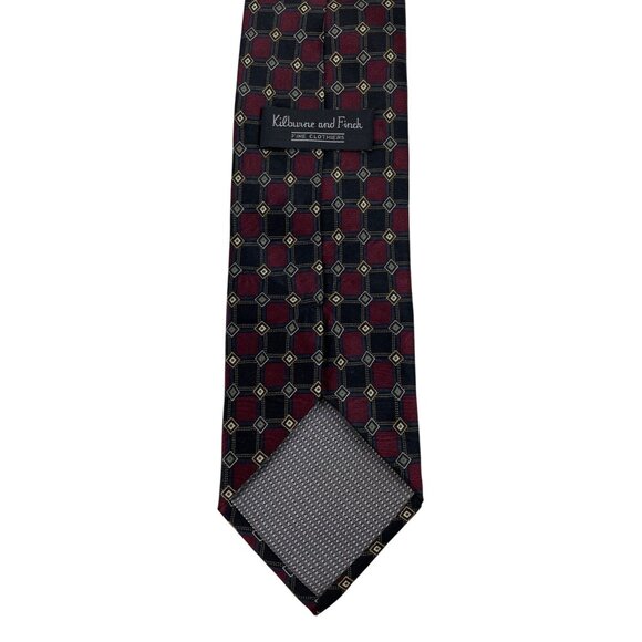 Kilburne & Finch Red & Black Geometric Print 100% Silk Mens Tie Necktie - Picture 3 of 6